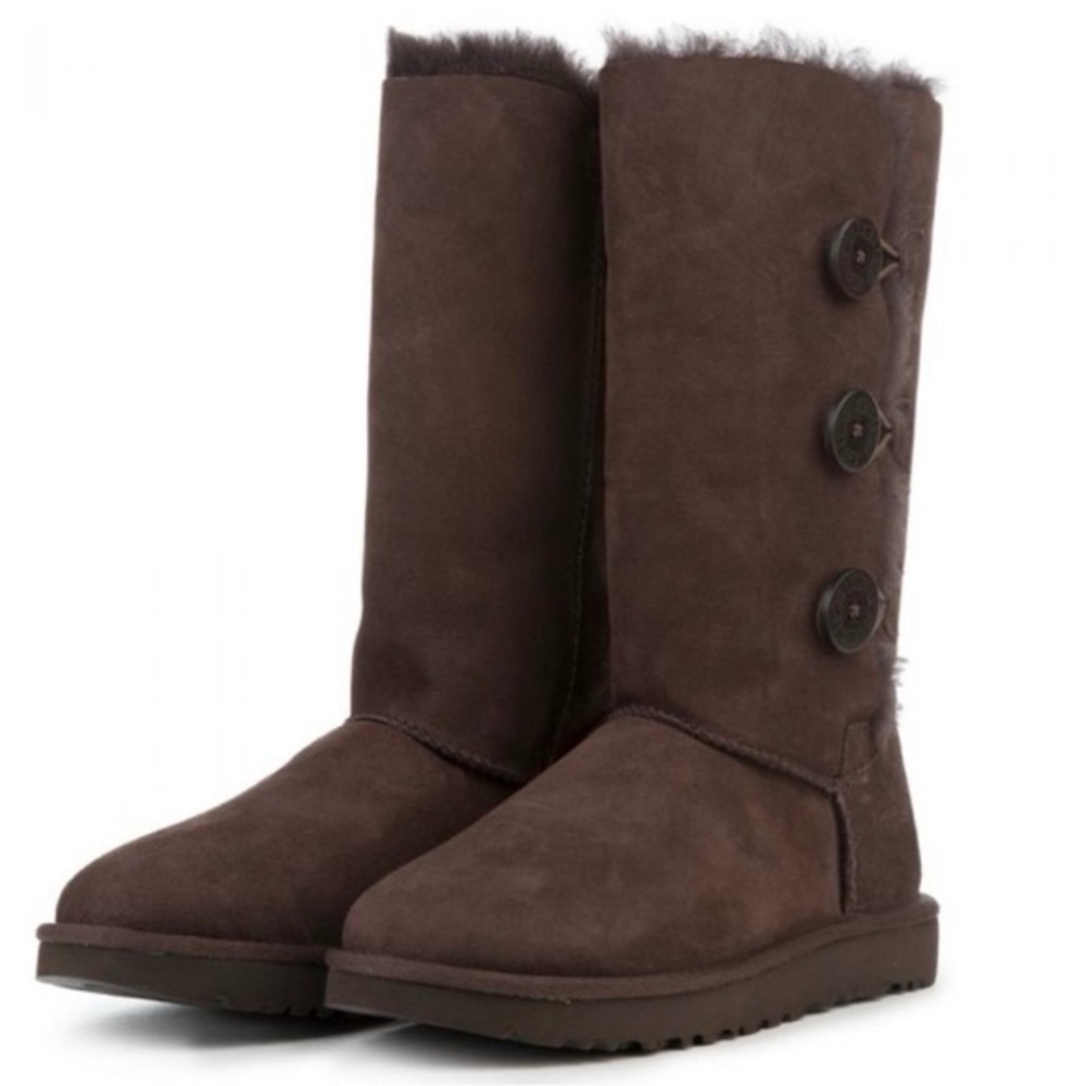 New UGG Women's Tall Brown Bailey Triplet Button Boots Sz 8